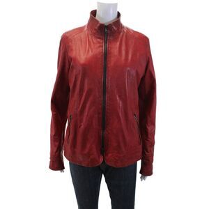 Sabani Womens Vegan Leather Mock Neck Full Zip Long Sleeve Jacket Red Size 44